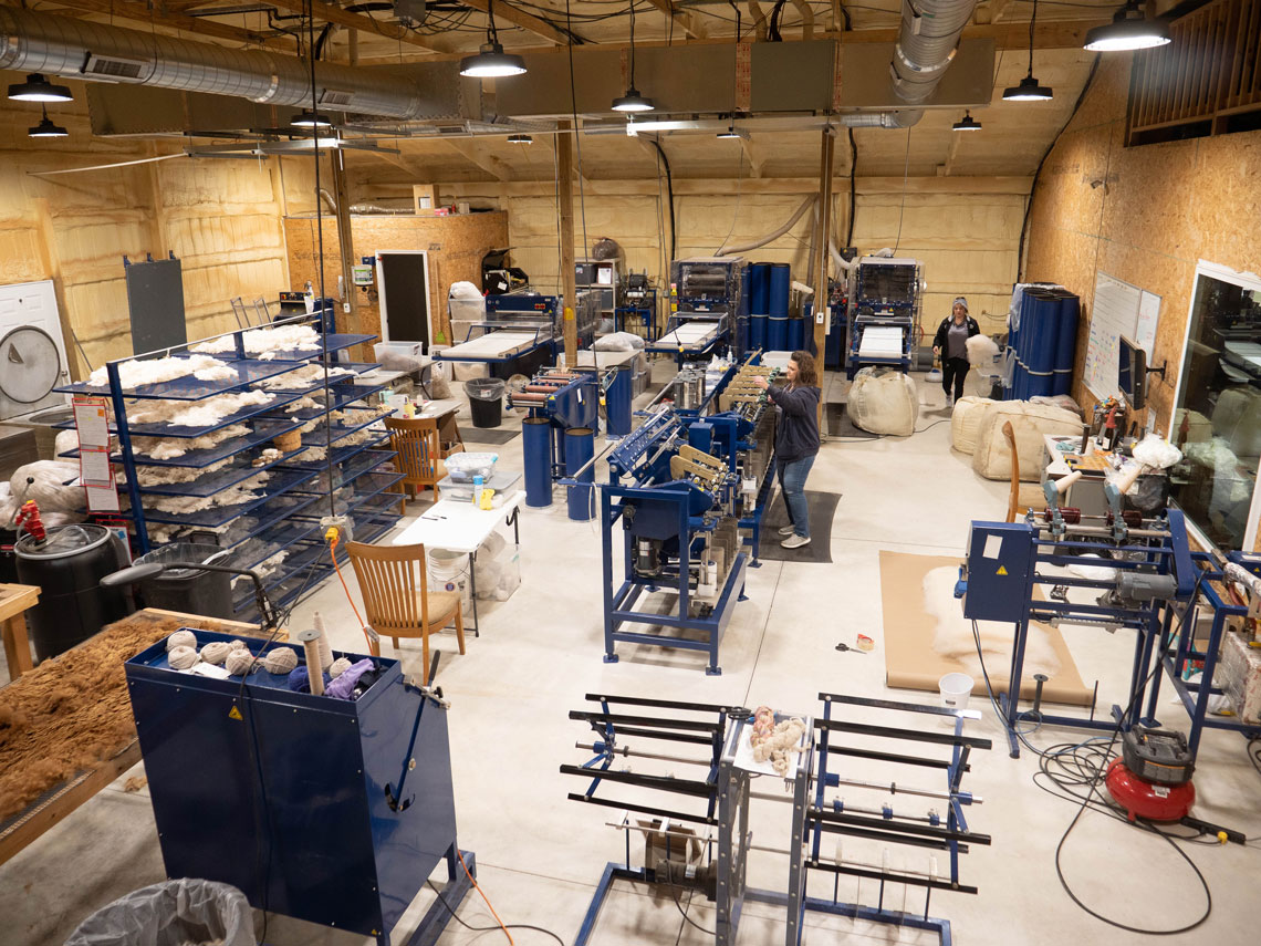 the production floor at Crossed Arrows Alpacas & Fiber Mill